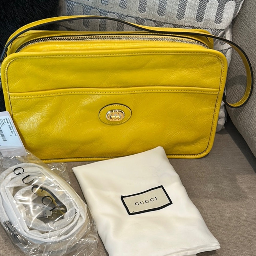 New Gucci Yellow Leather Cross Body and Shoulder Bag